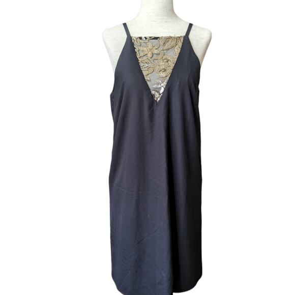 Aakaa Black with Gold Sequin Slip Dress Size Small - Picture 1 of 8